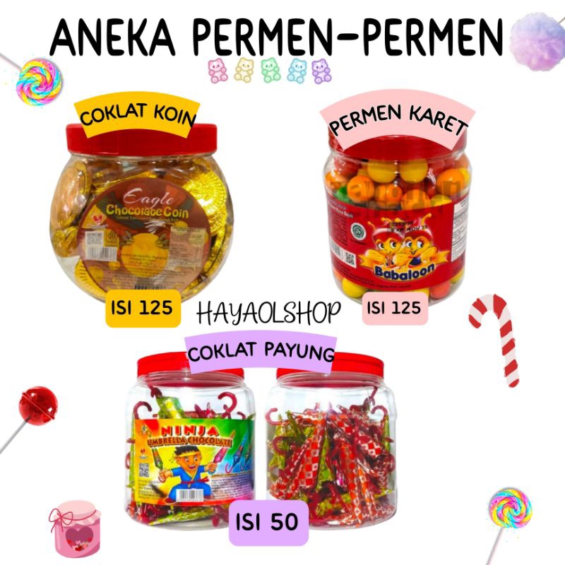 

(1 TOPLES) Aneka Permen Coklat/Permen Karet isi 125 butir