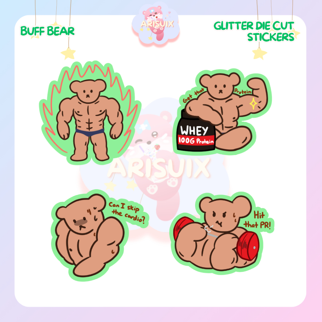 

[Arisuix] Buff Bear - Arisuix Friends Series - Vinyl Glitter Die Cut Sticker