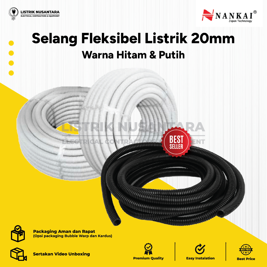 Selang Fleksibel Listrik 20mm / Cover Pengaman Kabel Instalasi sambungan Meteran Pipa AC Hitam Putih