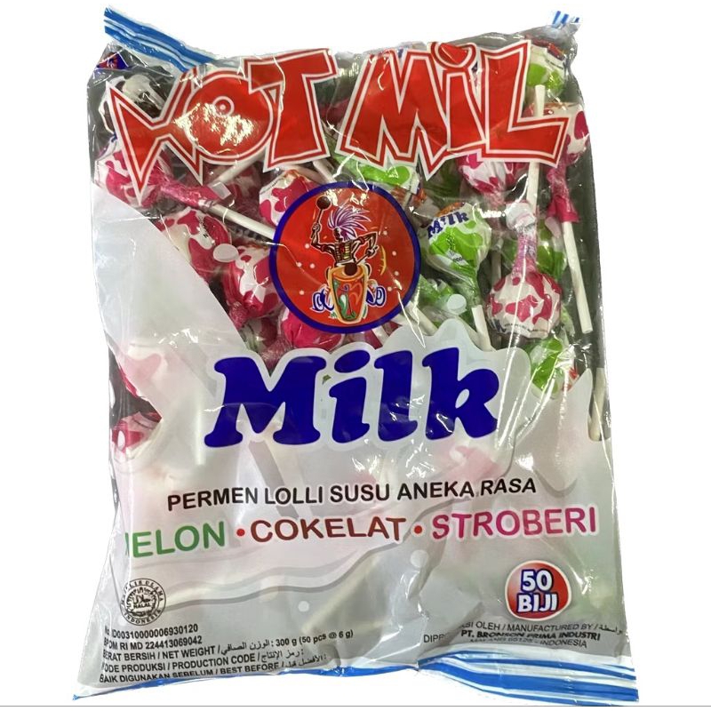 

Permen susu rasa buah melon coklat dan stoberi isi 50 tangkai