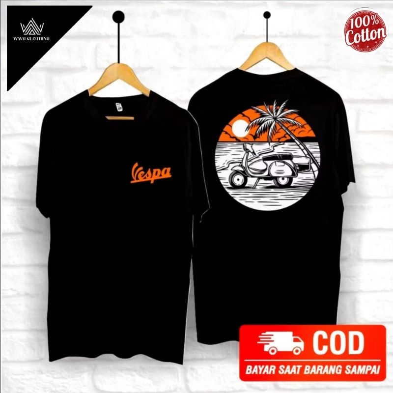 baju kaos vespa pantai over size lengan pendek distro combed big size |bahan adem| pria wanita|