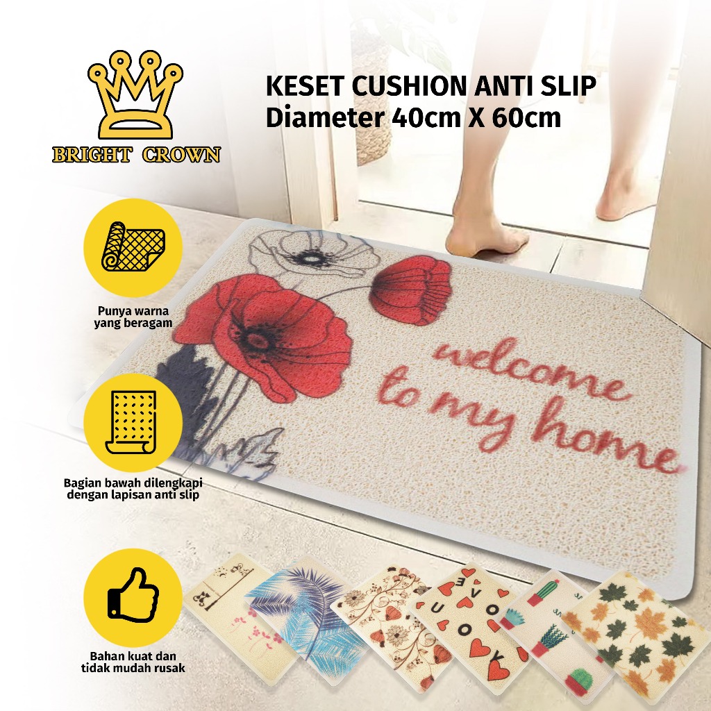 Bright Crown keset kaki/Keset Bihun Mie Anti Slip Printing 40 x 60cm Bahan PVC 20 Motif