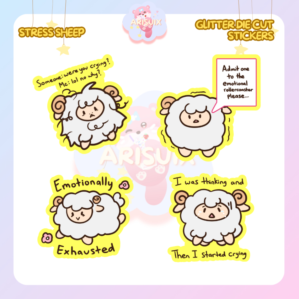 

[Arisuix] Stress Sheep - Arisuix Friends Series - Vinyl Glitter Die Cut Sticker
