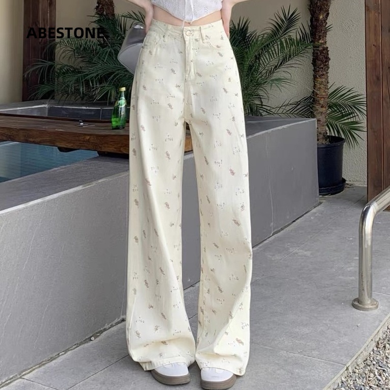 Jeans Motif Beruang Retro Amerika Celana Kaki Lebar