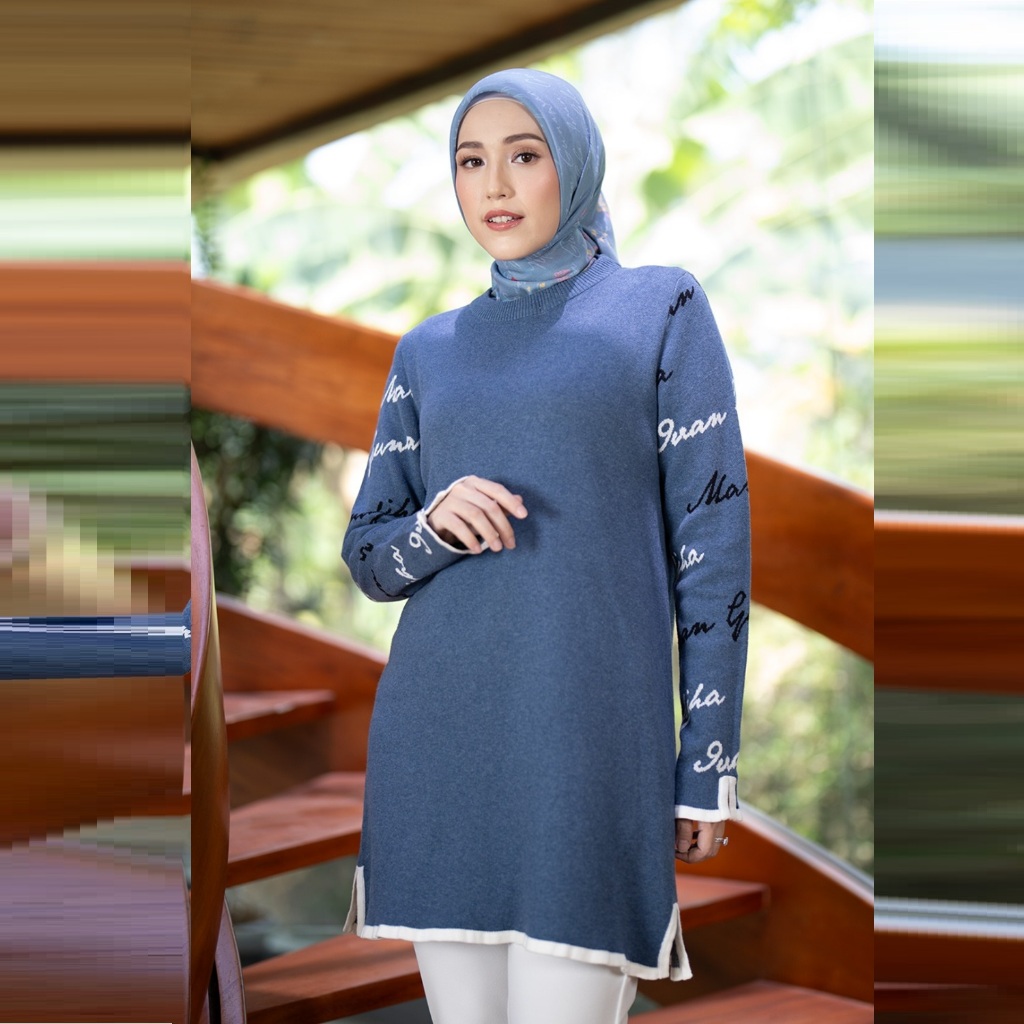 Britney Blue Blouse Mandjha Hijab Ivan Gunawan Blus Baju Pakaian Wanita Muslim Original