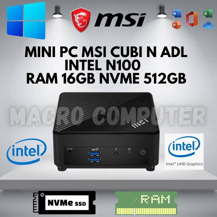 Mini PC MSI Cubi N ADL S FULLSET + WINN 11 +RAM +SSD -INTEL N100
