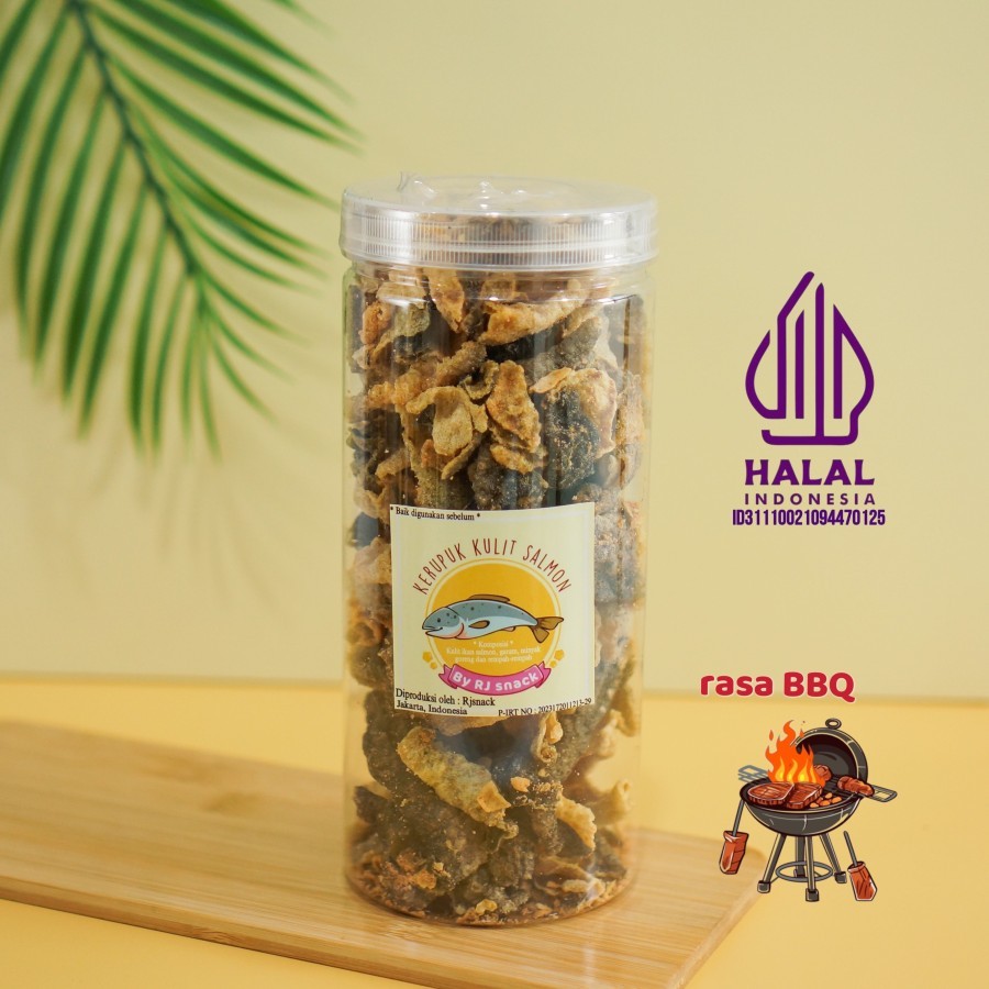 

Keripik Kulit Ikan Salmon Premium Kemasan 175gr Rasa BBQ Cemilan Sehat