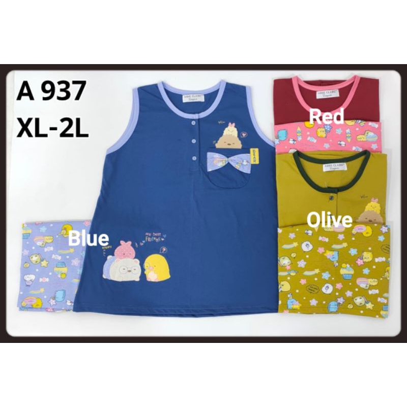 Baju Tidur Piyama Babydoll Premium - Tangan Pendek Celana Pendek 3/4 Singlet kutung XL XXL JUMBO | A