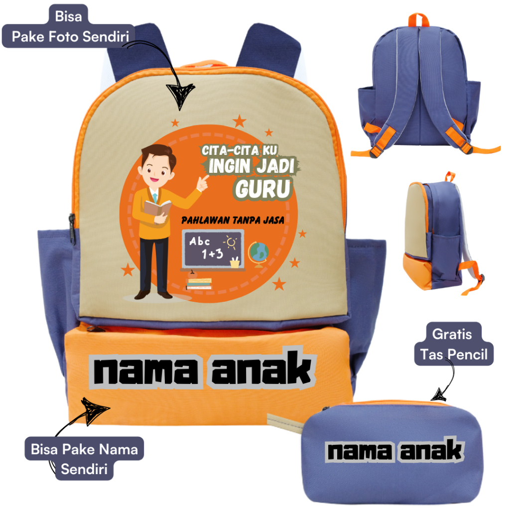 TAS SEKOLAH ANAK FRONCIL CITA2 GURU LAKI LAKI/ Tas Ransel Anak TK/SD/SMP Custome Gratis Sablon Nama 