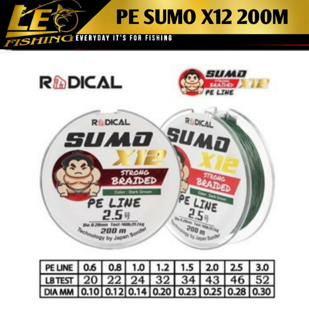 PE SUMO X12 200M PE PANCING RADICAL SUMO SENAR PANCING TERLARIS BENANG PE TERLARIS TALI PANCING TERL
