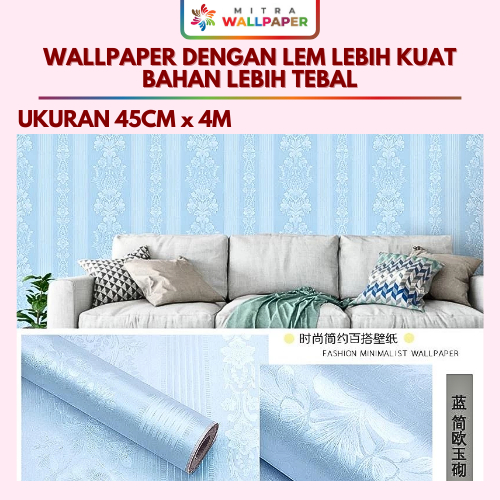 Wallpaper Dinding Biru Polos Wallpaper Dinding Kamar Tidur Motif Embos Biru Salur Wallpaper Ruang Ta