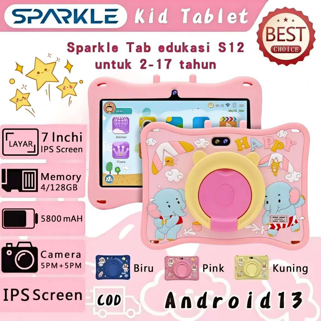 Tablet Antiradiasi anak/Tablet Anak S12/Tablet Belajar Anak/Tablet Android Anak/Kids Tablet Study