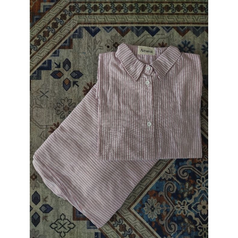 One set stripe/stripe pants/kemeja stripe/kemeja stripe 4 look