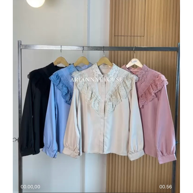 kemeja blus renda import.atasan wanita lengan panjang