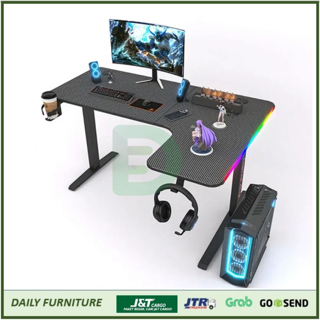 Meja Gaming L / Meja Kerja Sudut / Meja Laptop / Meja Komputer Kekinian Ergonomis