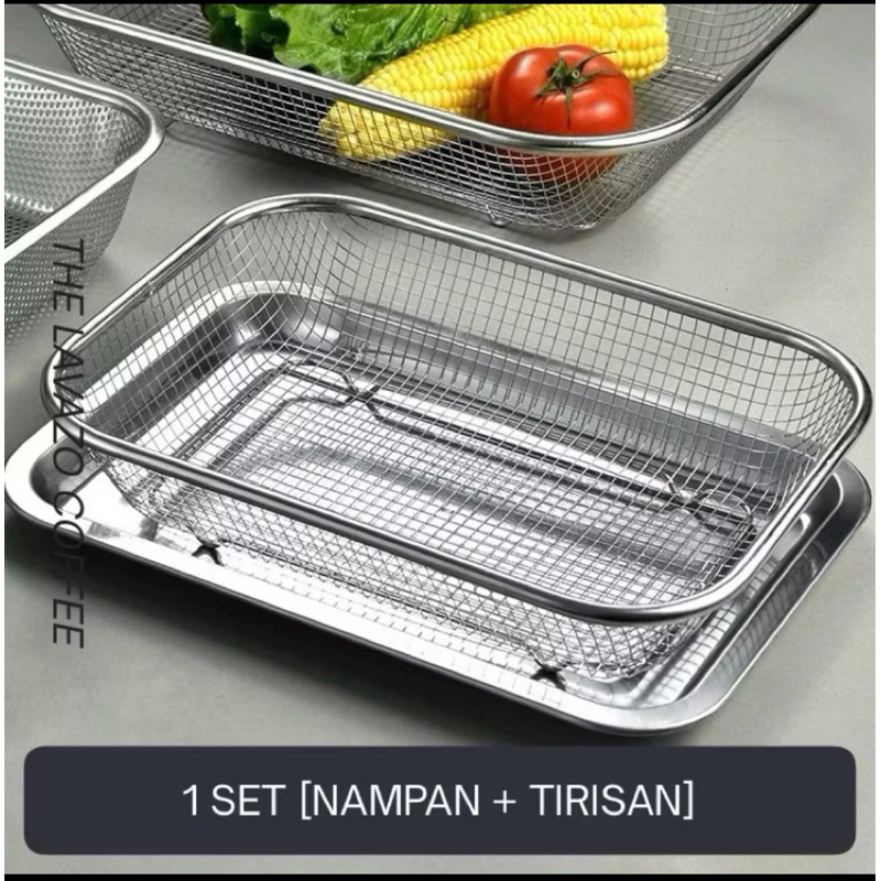 PROMO 1set nampan saringan stainless / tirisan minyak / food drying tray / keranjang tinggi stainles