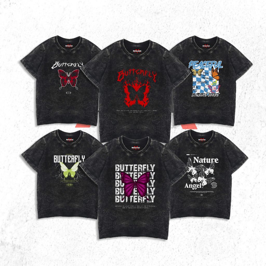 METALKIDS Kaos Anak Butterfly Tshirt Washed Unisex kaos BUTTERFLY 1-6