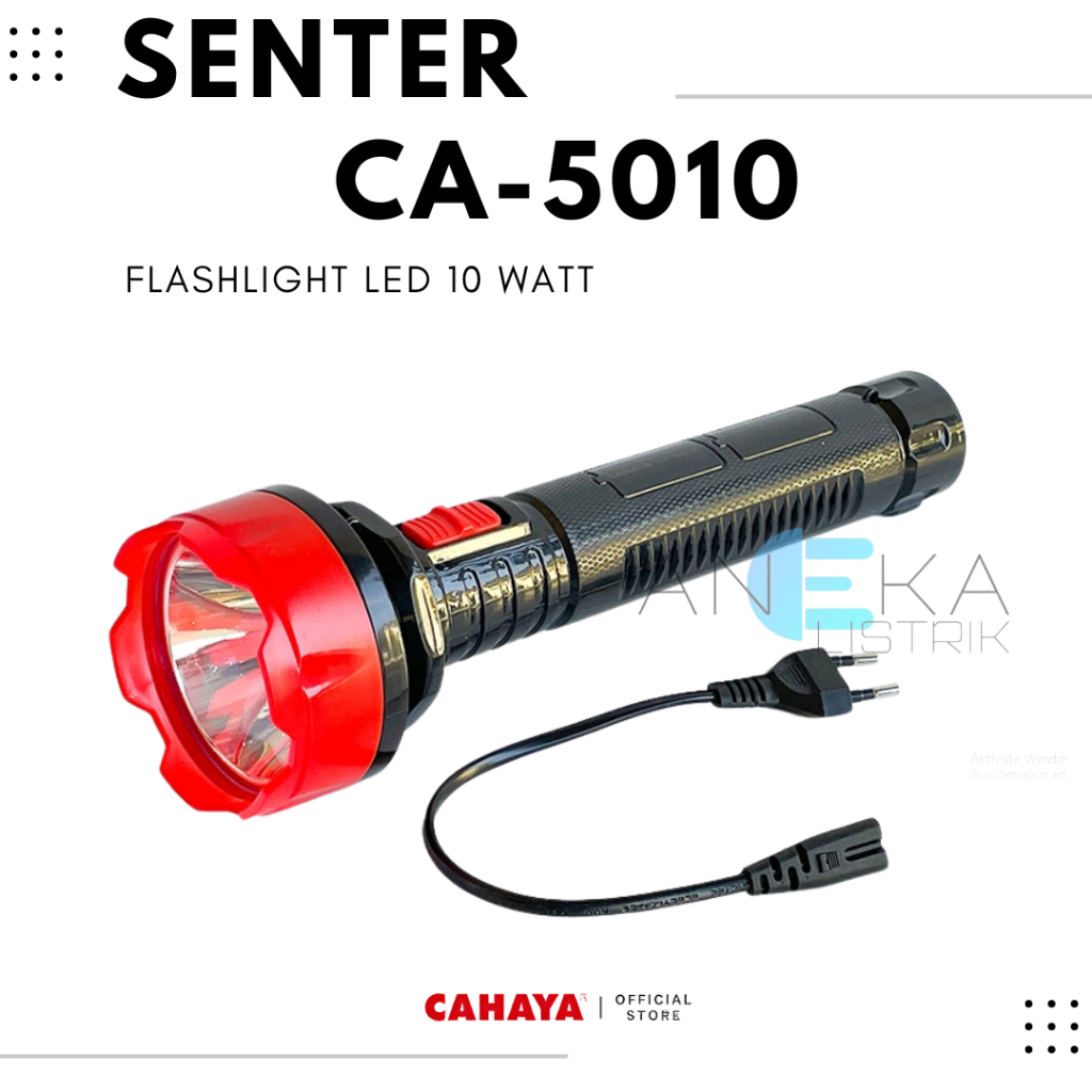 Cahaya Senter Panjang Genggam LED 10 Watt Cas Flashlight Tangan Jadul 10W Rechargeable