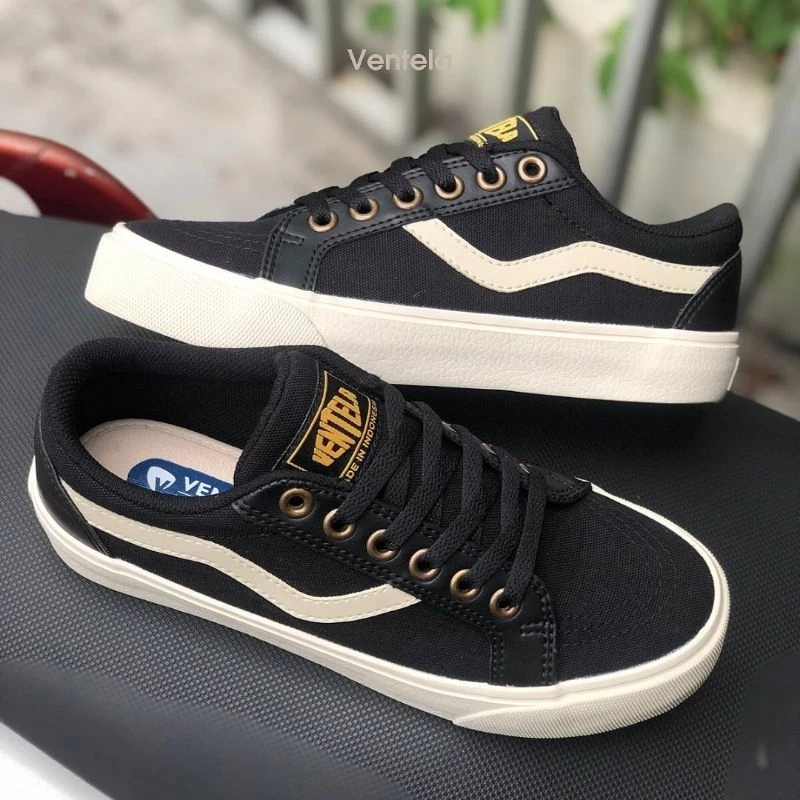 Ventela Republic Low Black Natural Sepatu Sneakers logo tali hiasan
