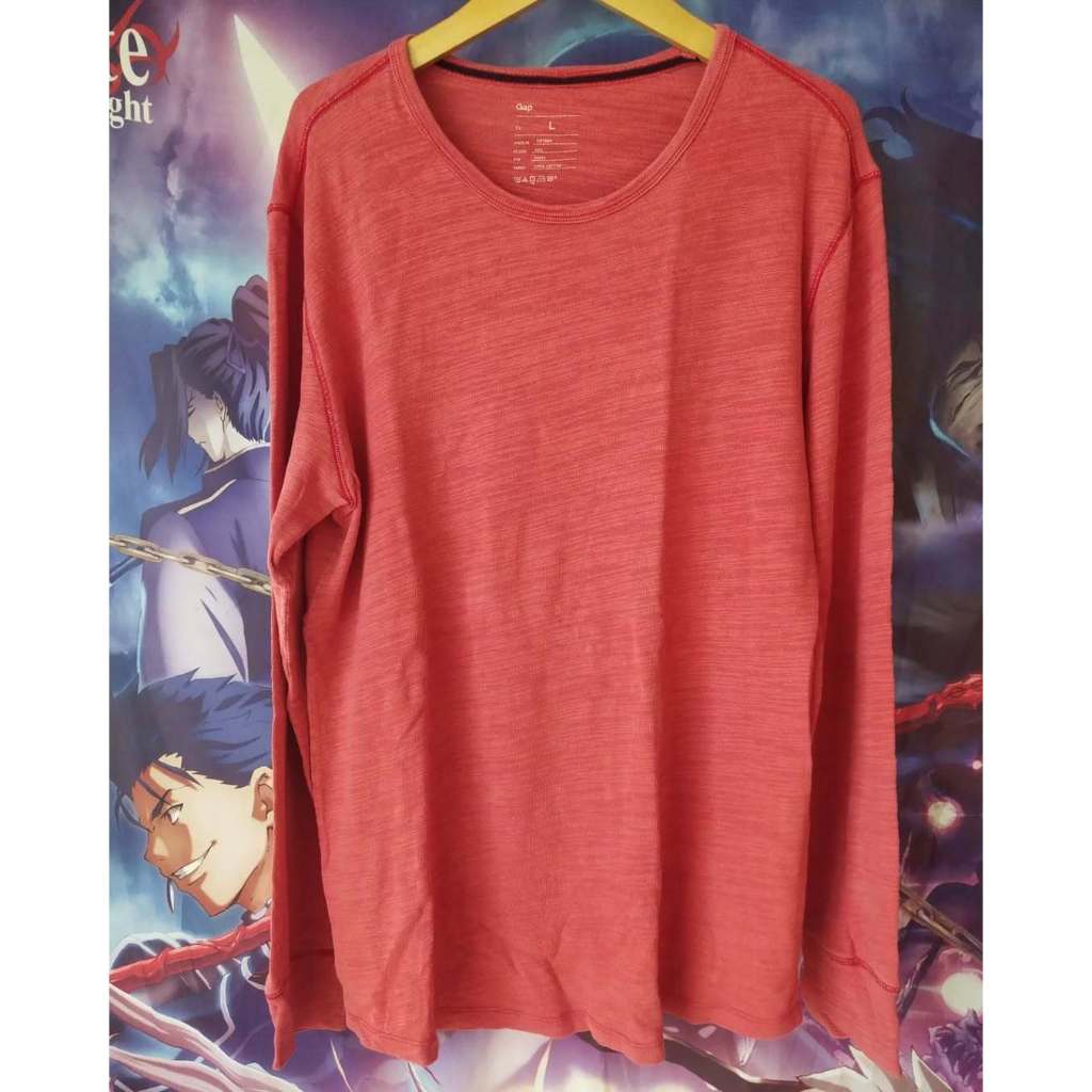 GAP Basic Red Longsleeve Shirt Kaos Lengan Panjang Tshirt Original Second Merch Japan Korea Brand Vi