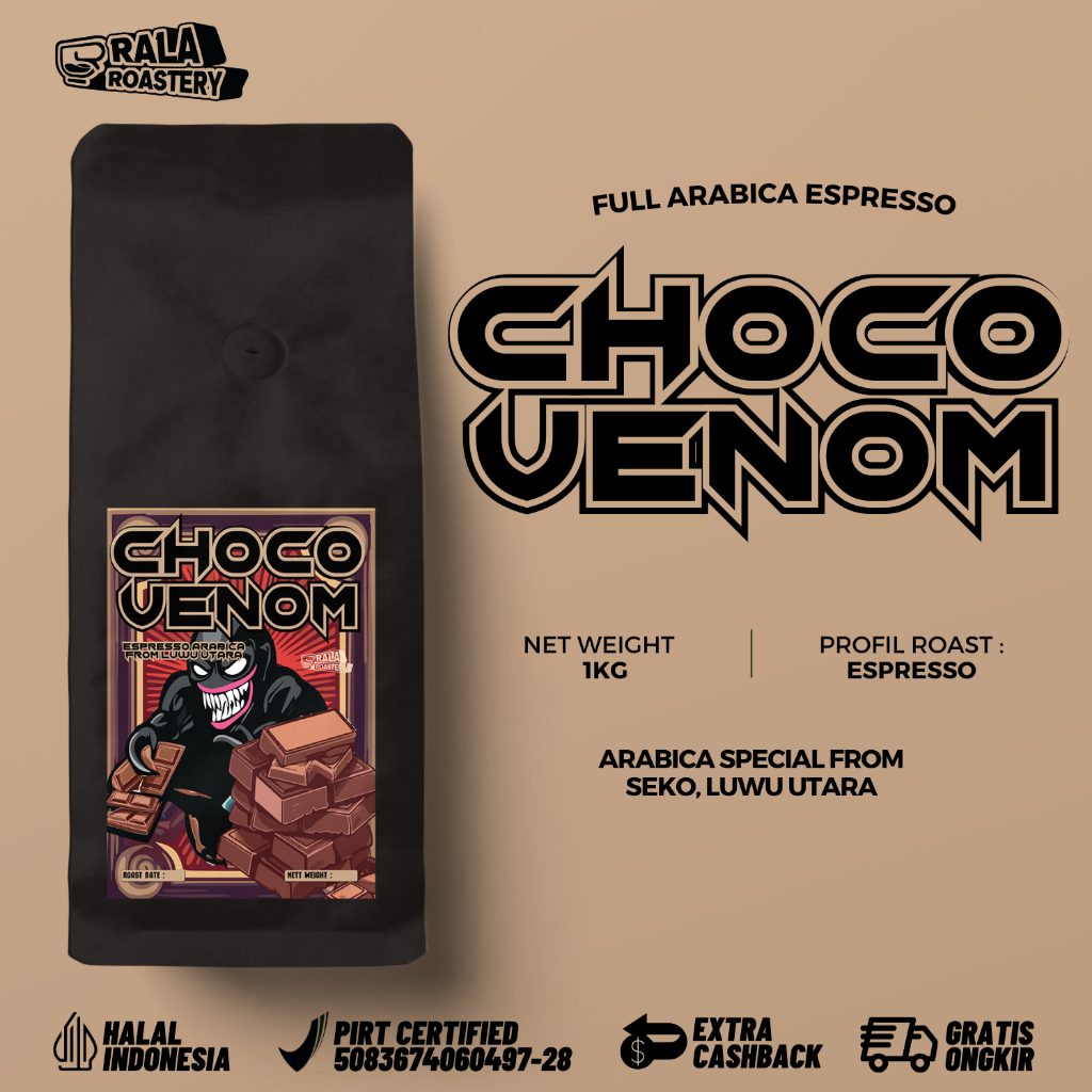 

Full Arabica Espresso Choco Venom Seko Luwu Utara 1KG
