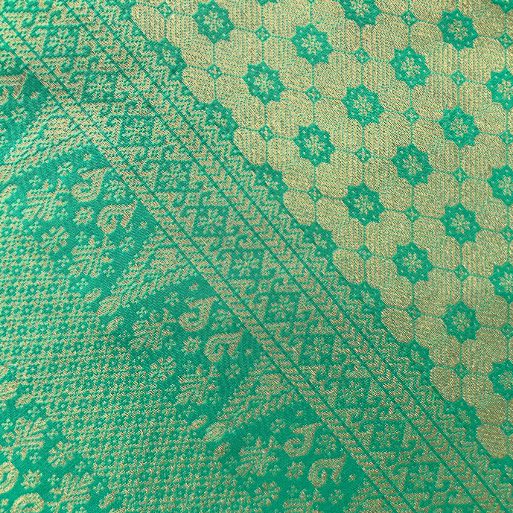 Kain Tenun Songket Khas Palembang Asli Motif Lepus Hijau Benang Emas