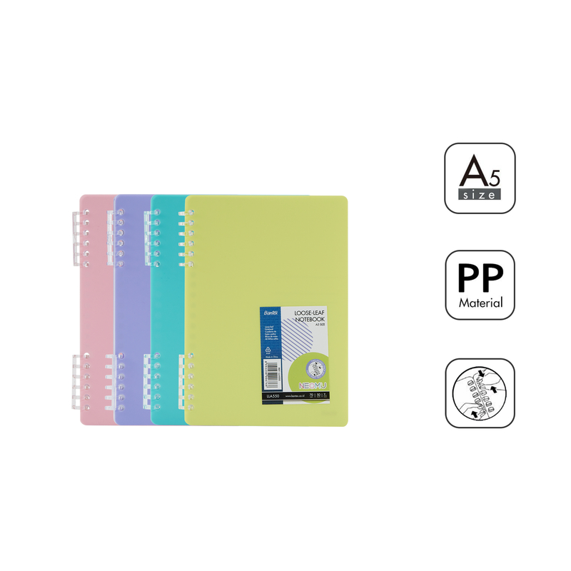 

[Stationery Spectrum] Bantex Buku Catatan A5 Loose-Leaf - Klip Adjustable Kertas Tebal 70g Bahan PP Warna Pastel LLA550