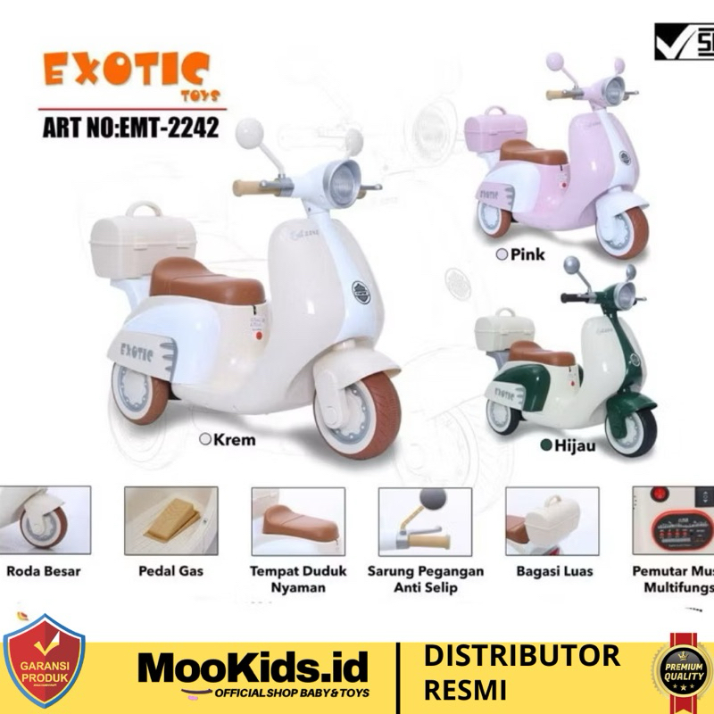 MooKids Motor Aki anak Vespa PMB NW113 Exotic 2242 Sepeda Listrik Cas casan Klasik skuter Scooter