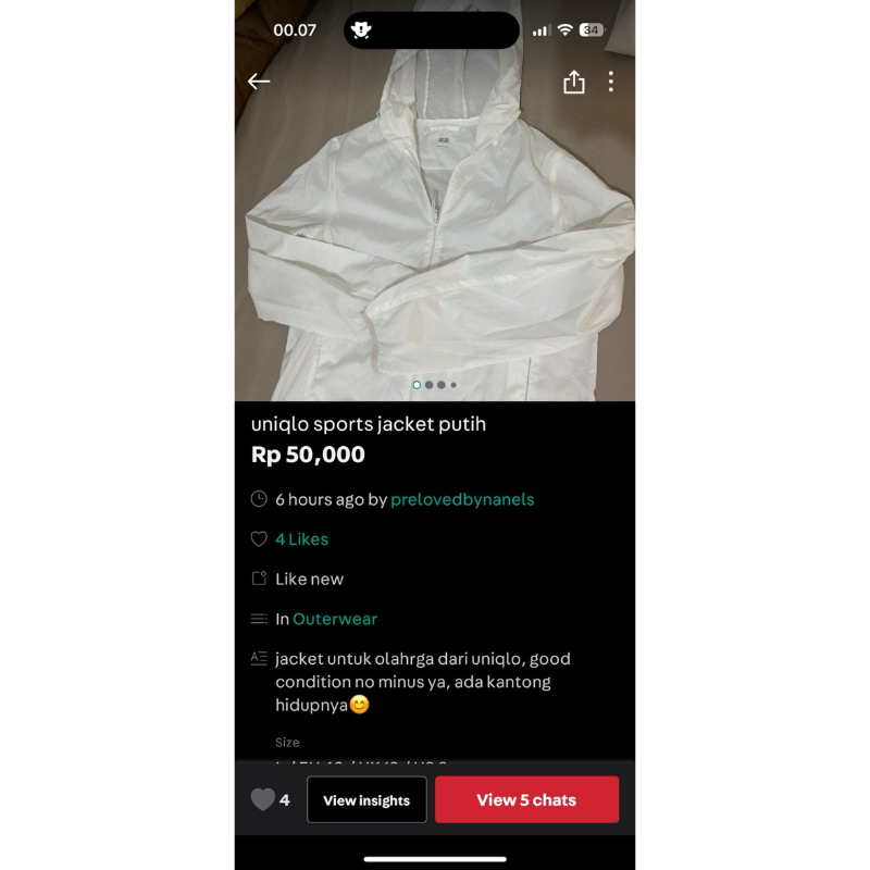 preloved uniqlo sport jacket putih