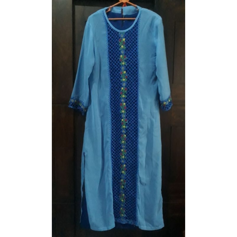 Dress Panjang Set Outer dan Inner Biru
