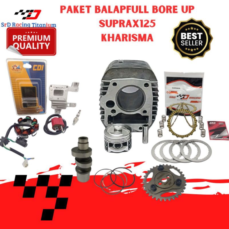 PAKET BORE UP BALAP KHARISMA SUPRA X 125 BLOK SEHER BORE UP 62 NOKEN AS 5.4 MM KAMOAS KOPLING RACING