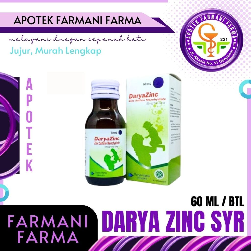 DARYA ZINC SIRUP 60 ML / DARYA ZINC DROP 15 ML / SUPLEMEN PASCA DIARE ANAK / VITAMIN PENDAMPING DIAR