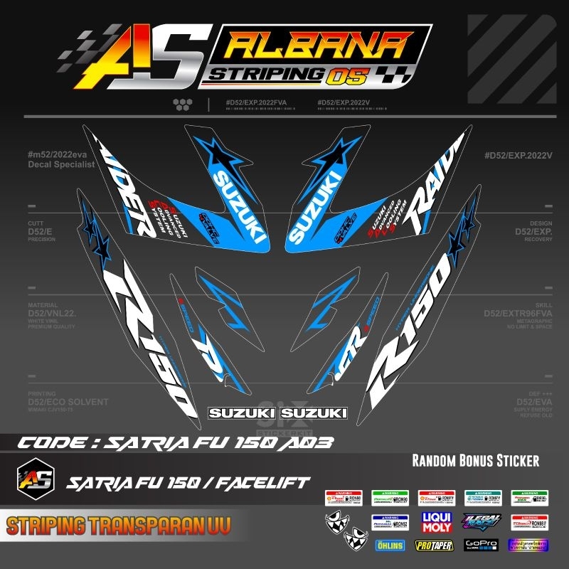Stiker lis body Suzuki raider 150 2014 Thailand transparan uv