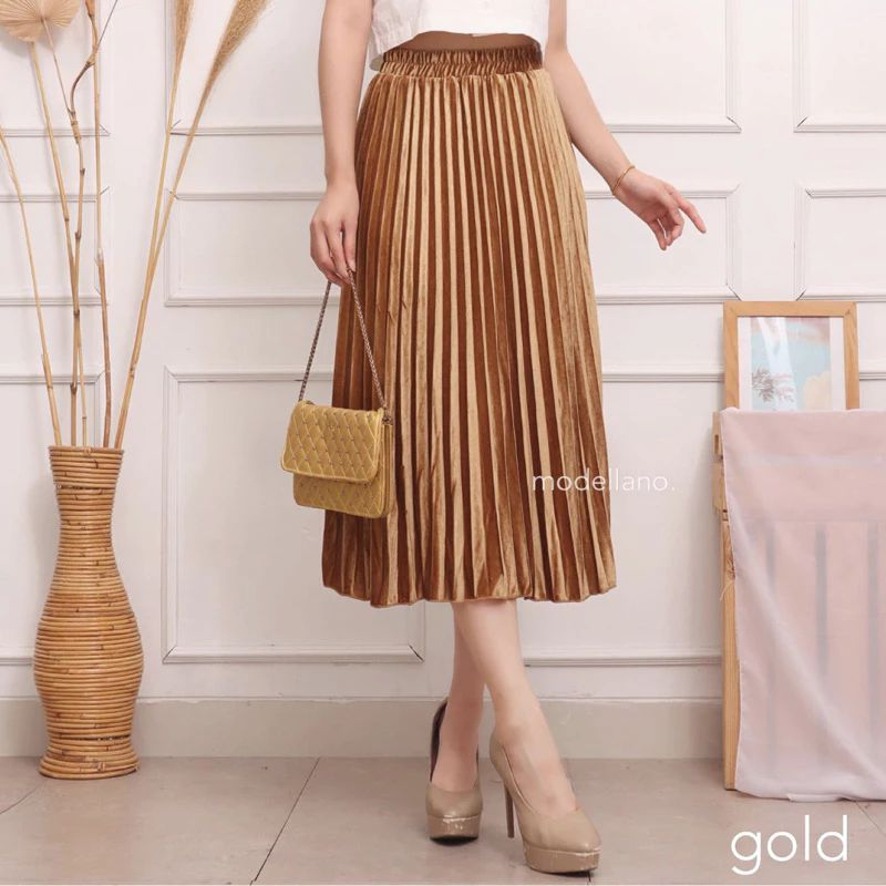 Rok Plisket Bludru 7/8 Rok Bludru Velvet 7/8 Rok Plisket Bludru Midi 7/8 higt waist