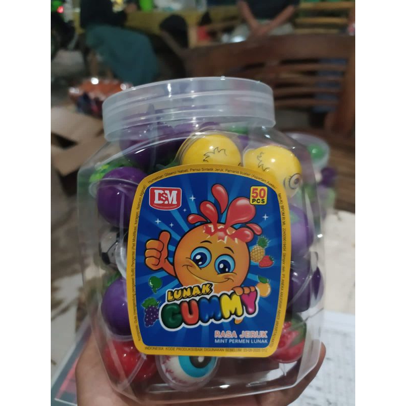 

Permen Gummy @50pcs lunak Bulat Motif Mata , Bola , Buah Buahan - Permen lunak Viral Fruity