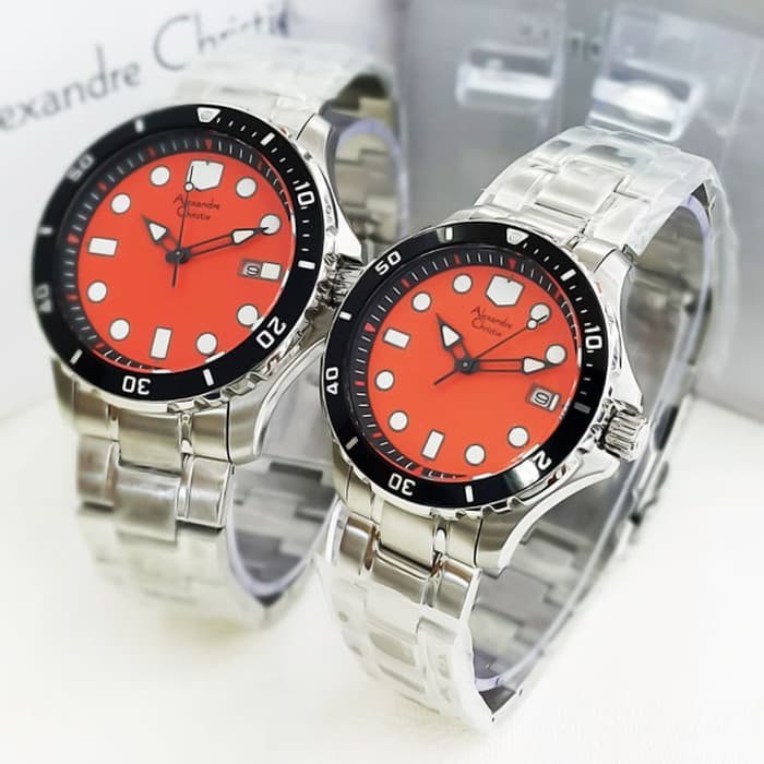 JAM TANGAN PRIA WANITA COUPLE ALEXANDRE CHRISTIE AC 8439 SEMI SPORT SOLID STAINLESS STEEL
