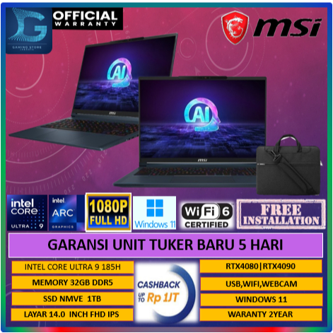 LAPTOP MSI GAMING  Stealth 16 AI Studio Ultra 9 185H RTX4080  RTX4090 32GB 2TB Windows 11 PRO+OHS 16