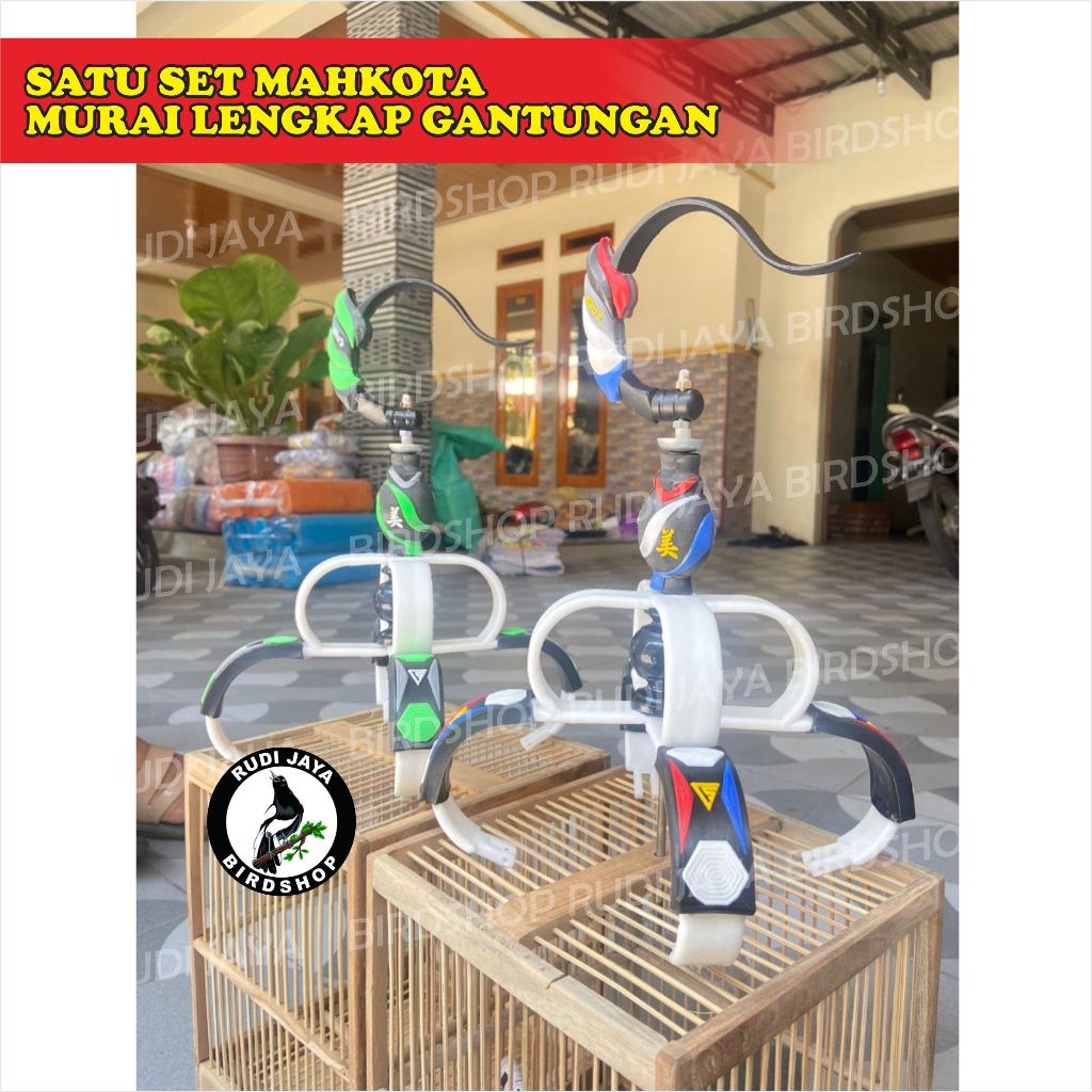 1 SET MAHKOTA BURUNG MURAI LENGKAP GANTUNGAN KARET WARNA REPLIKA RADJA SANGKAR KANDANG BURUNG MURAI