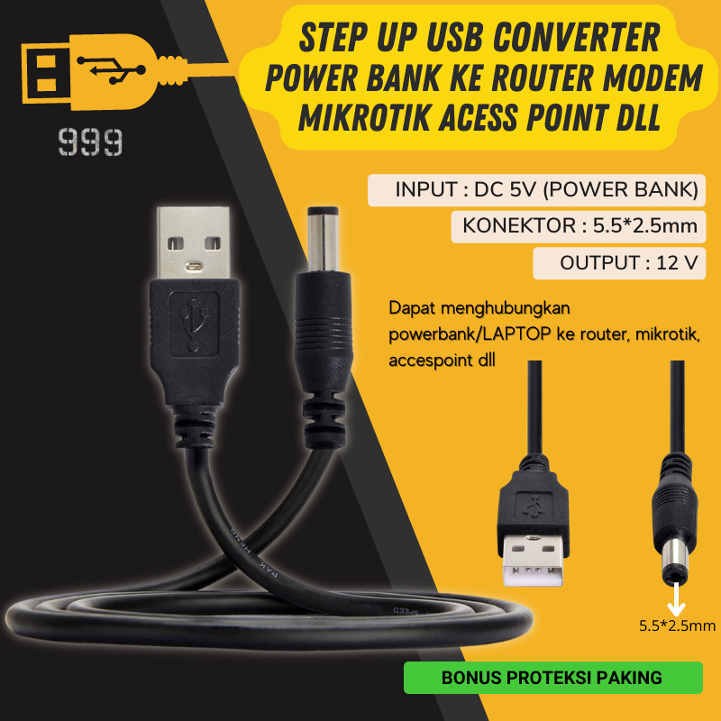 kabel converter modem orbit ke power bank, kabel power usb 5v to 12V,  kabel power usb modem orbit