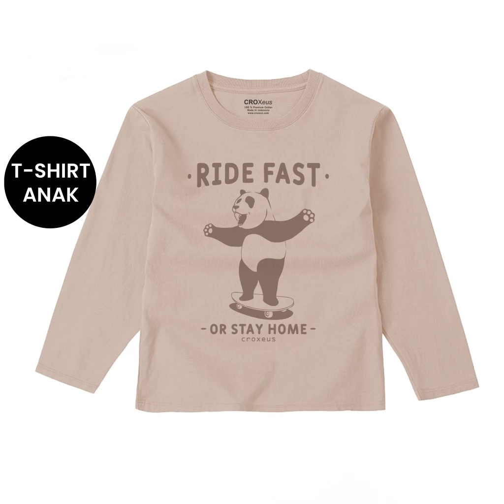 Kaos Anak Laki-Laki dan Perempuan Lengan Panjang Panda Warna Coklat Susu