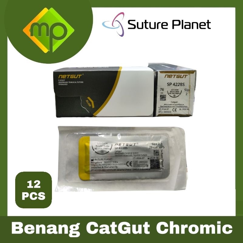 Benang Jahit Cat Gut Chromic  NetGut  Sature Planet 1 Box isi 12Pcs   Cat Gut   Chromic  Bedah