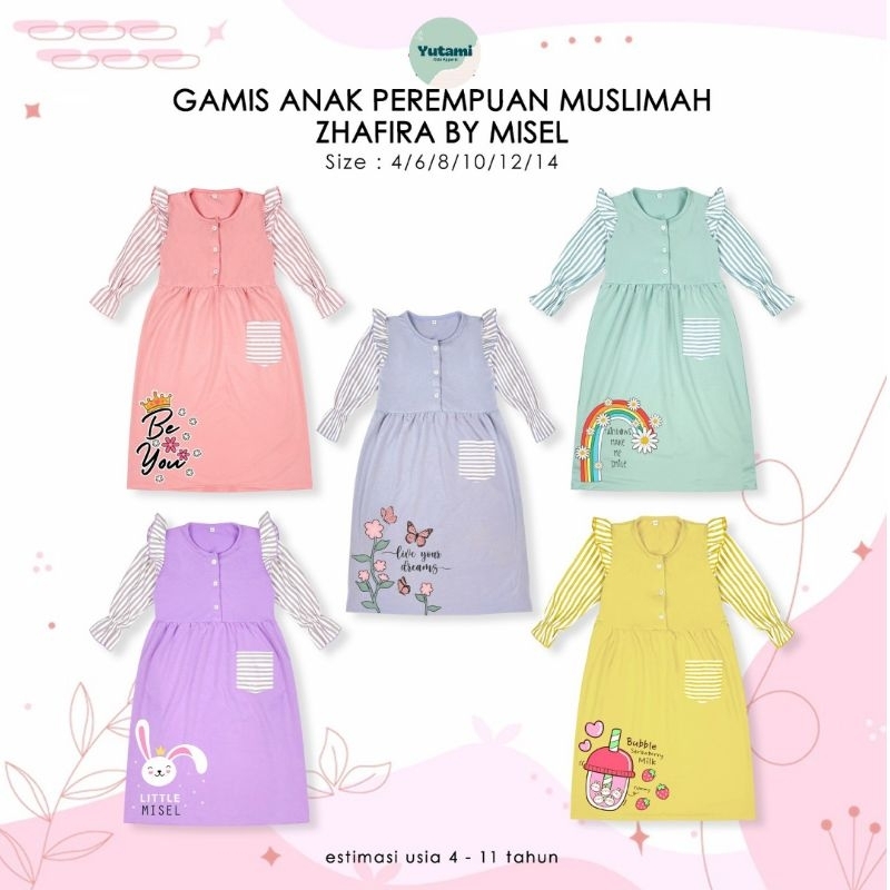 Gamis Salur Anak Zhafira | Gamis Kaos Baby Terry Anak Perempuan Muslimah USIA 4-11 Tahun Yutami