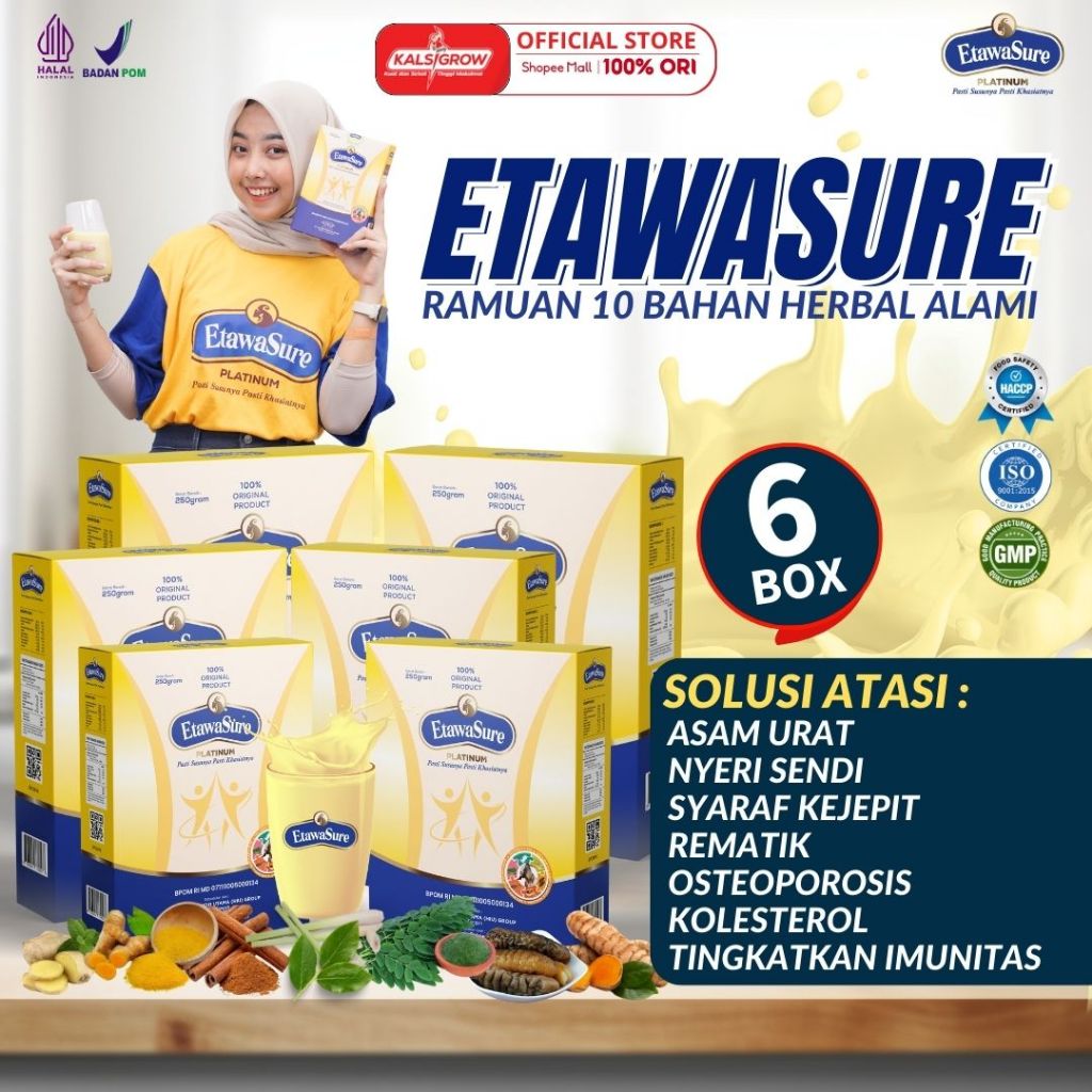 

Etawasure [Paket Hemat 6 Box] Susu kemasan 250gram/box Resmi BPOM - Susu Untuk Therapy Tulang dan Sendi - Susu Etawasure rasa Jahe Atasi Kesemutan dan Kebas - kebas - Susu Etawasure Original