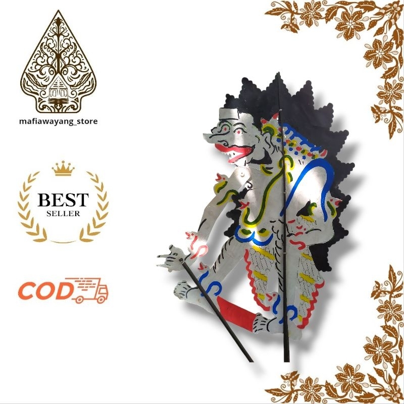 WAYANG kulit BUTO AMRAL PUTIH BAHAN KULIT SAPI TEBAL DOBEL 45CM