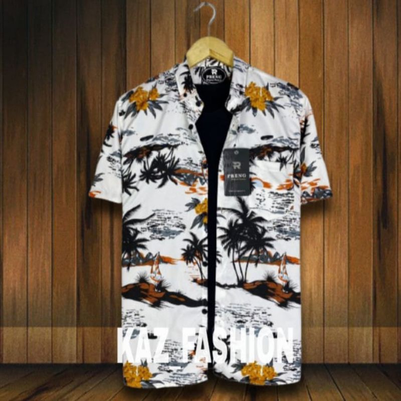 JUMBO Kemeja Pria Wanita Hawai Motif Pantai Abstrak Casual Lengan Pendek Size Xxl Xxxl Oversize