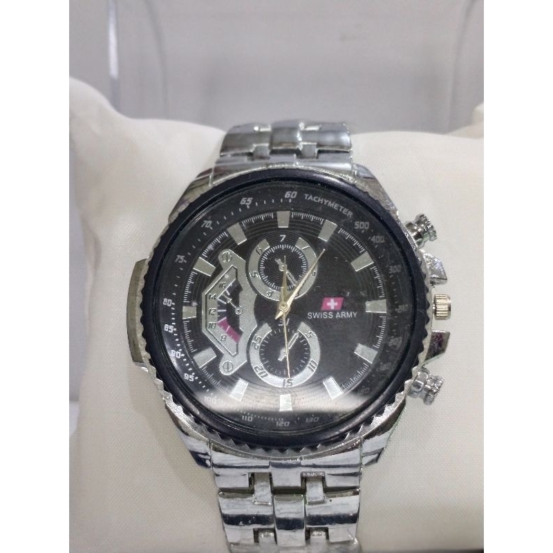 Swis Army Stainless Steel Silver Water Resistant Jam Tangan Pria Bisnis Sport