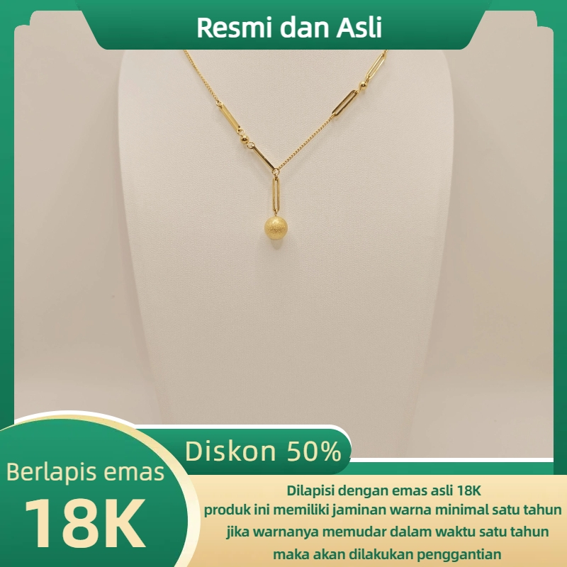 Kalung Berlapis Emas Asli 18K Berlapis Emas Pria Wanita Liontin Bola Anti Luntur Anti Alergi