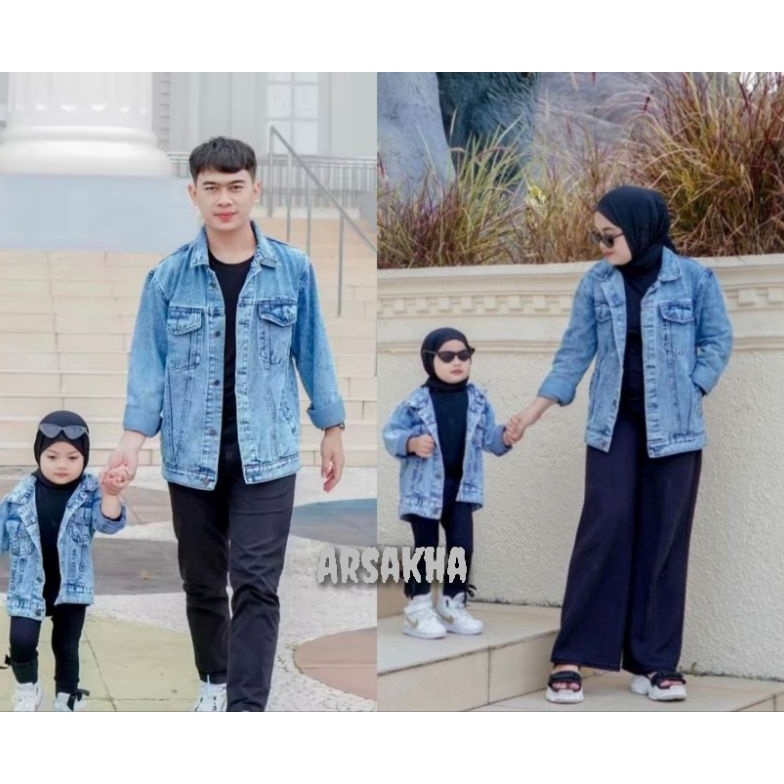 KODE S62S Jaket Couple Pasangan Ayah Ibu dan Anak  Jaket Jeans Couple