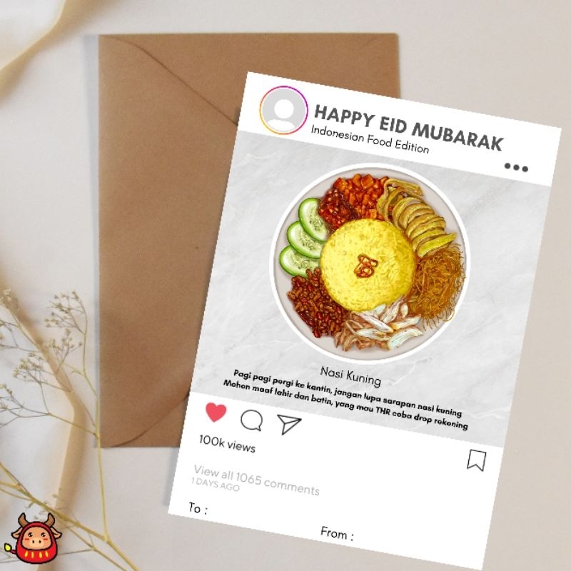 Kartu Lebaran Eid edisi terbaru makanan Indonesia design unik dan lucu kartu ucapan lebaran viral Ei