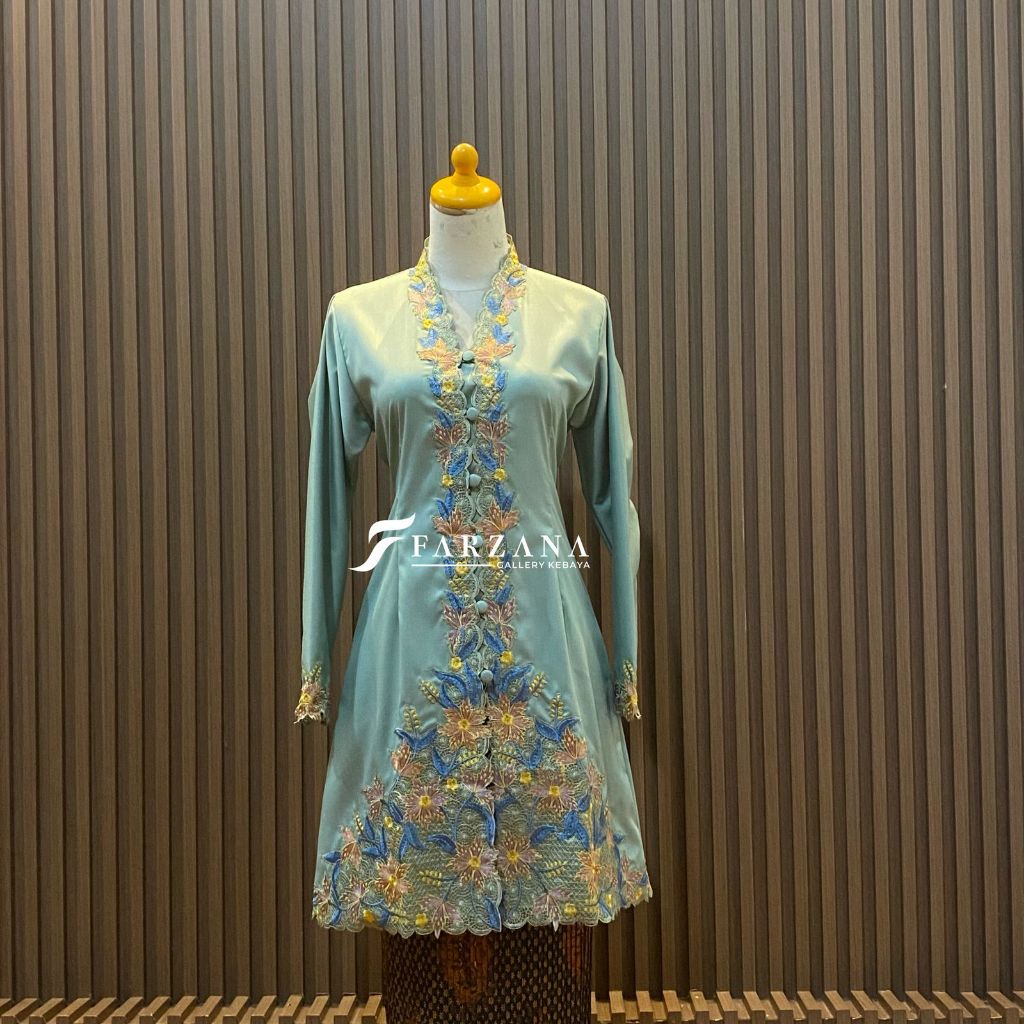 Kebaya Tunik Encim Bordir Kombinasi Warna Modern Terbaru Lengan Panjang Toyobo Premium